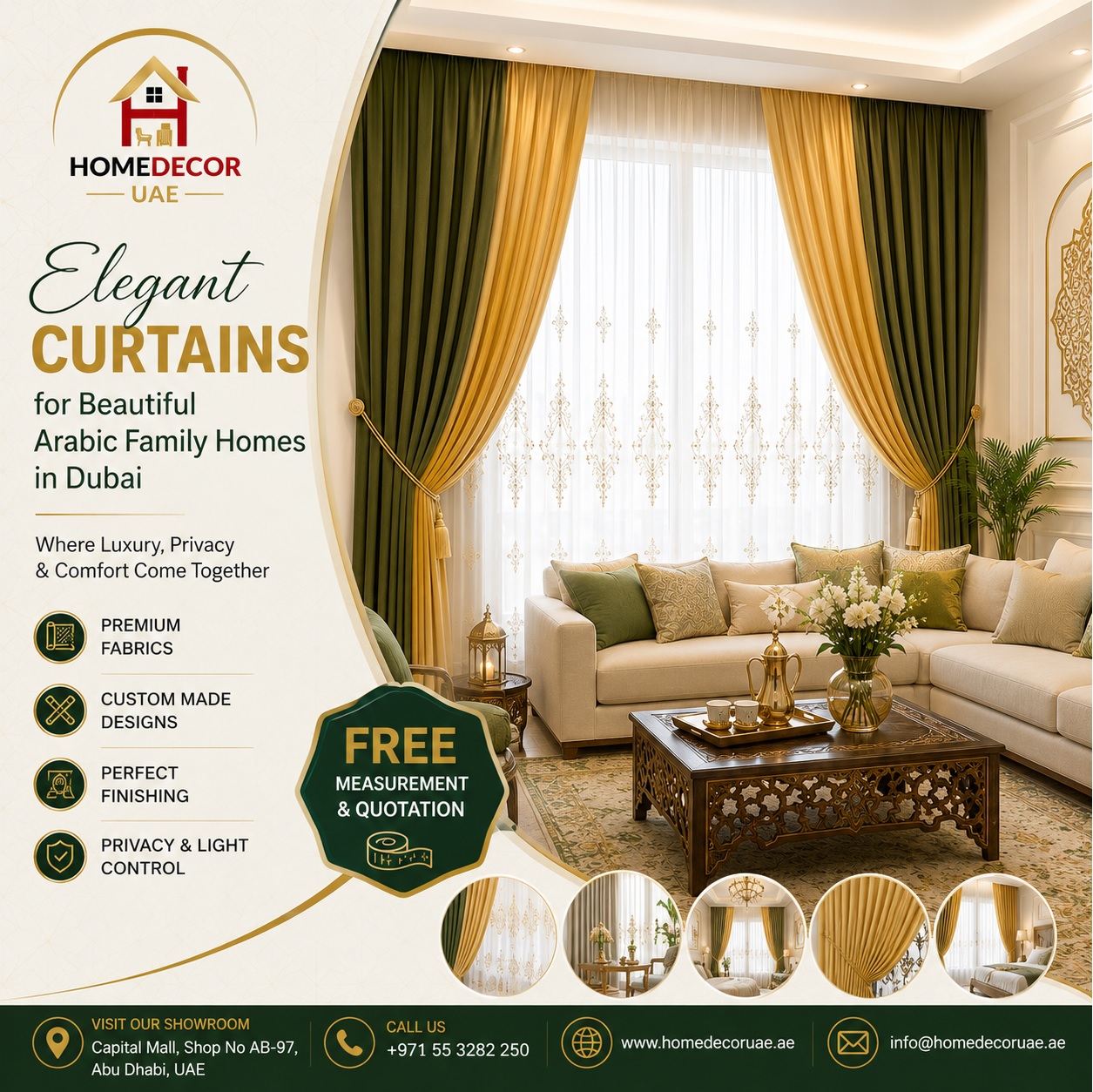 Elegant custom curtains for beautiful Arabic family homes in Dubai by HomeDecor UAE